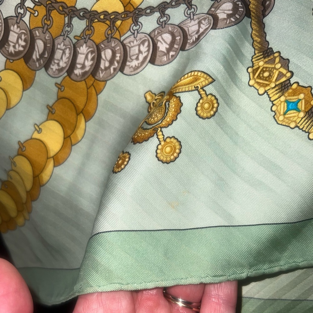 Hermes Kosmima Vintage Silk Scarf with Green and Gold Pattern - Picture 10 of 12